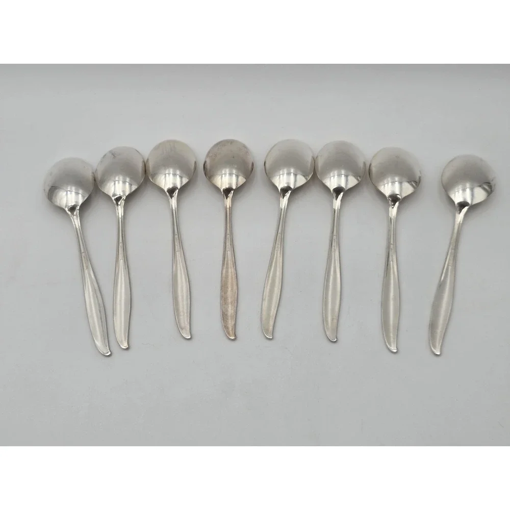 Oneida Community Silver Flower Silverplate Spoons Tablespoons Vintage Set Of 8